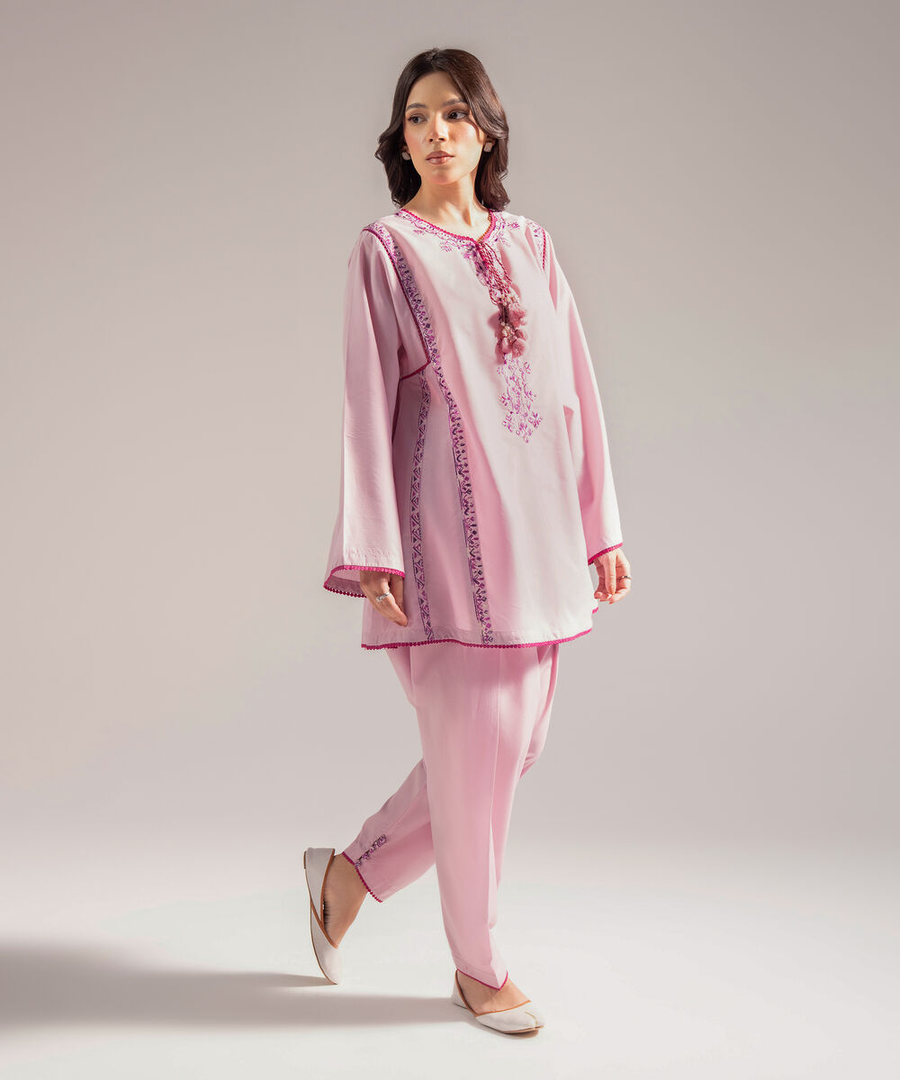 Women's RTW Zari Lawn Embroidered Straight Lilac Shirt