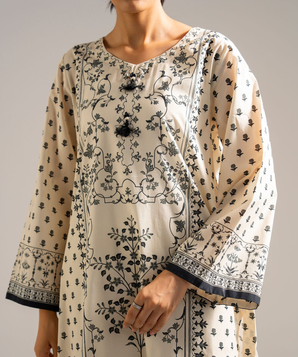 Women's RTW Lawn Printed White Straight Shirt