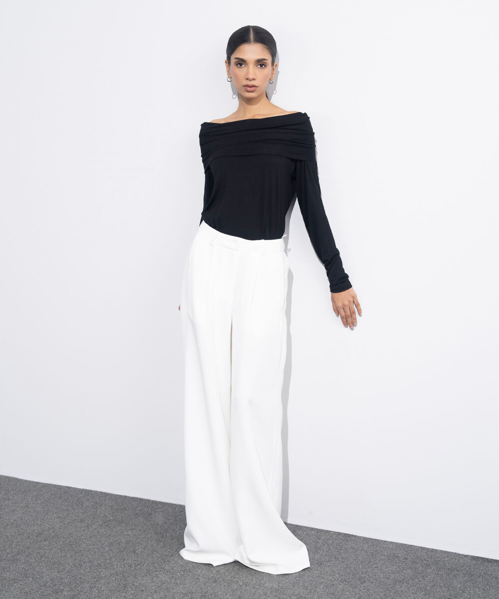 Women's Western Wear White Flared Hem Tailored Trousers