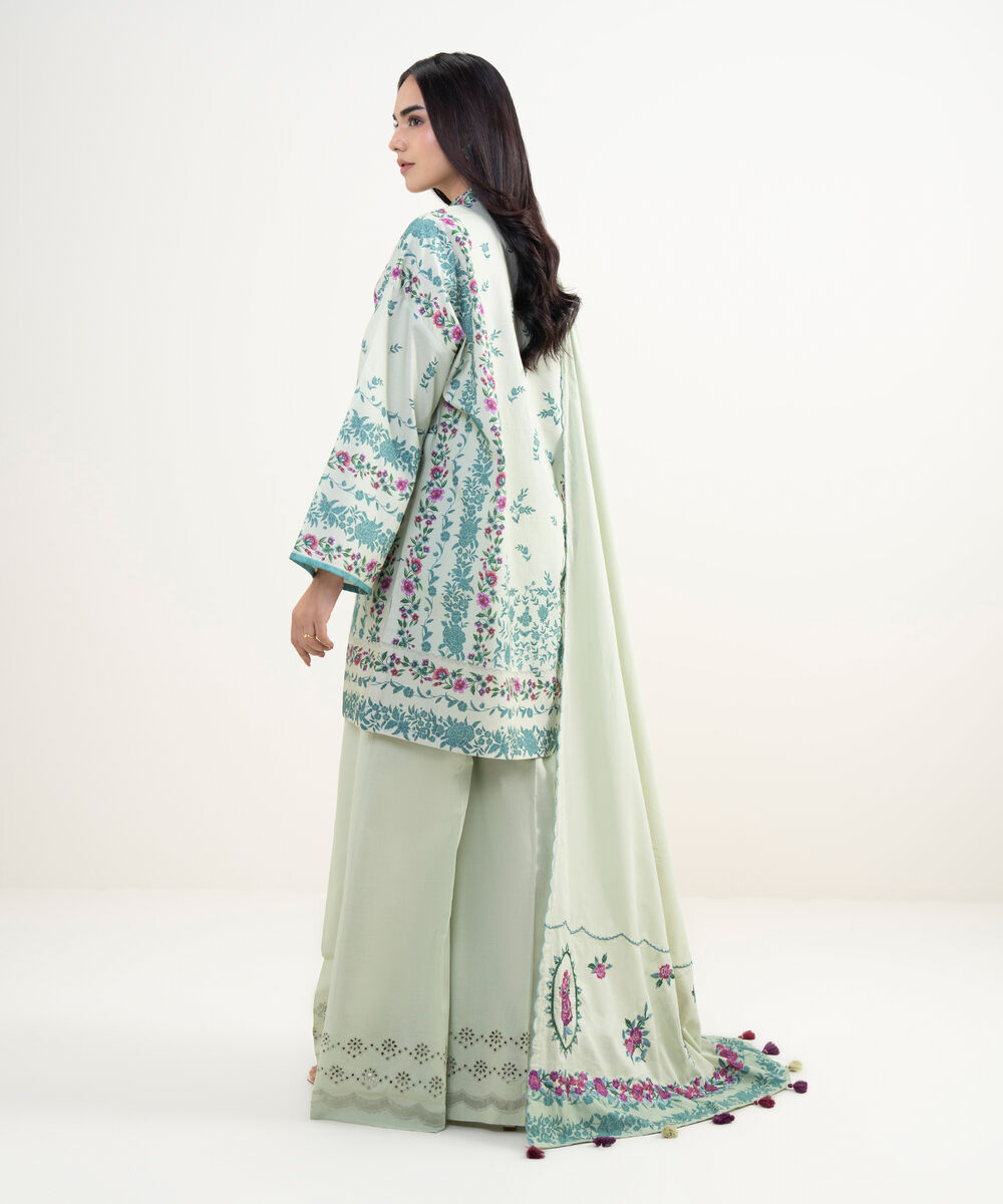Women's Unstitched Lawn Embroidered Green 3 Piece Suit