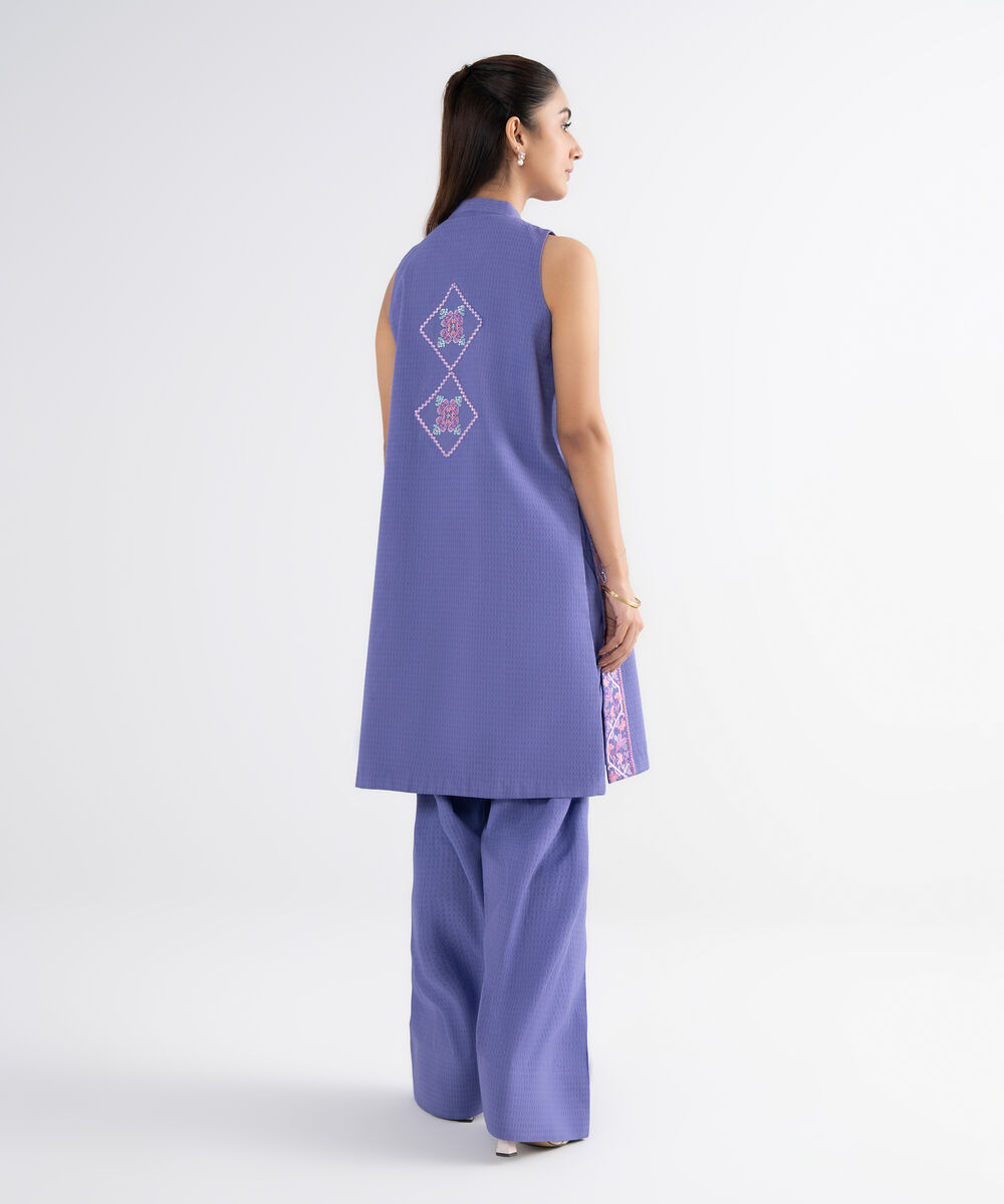 Women's Unstitched Dobby Embroidered Purple 2 Piece Suit