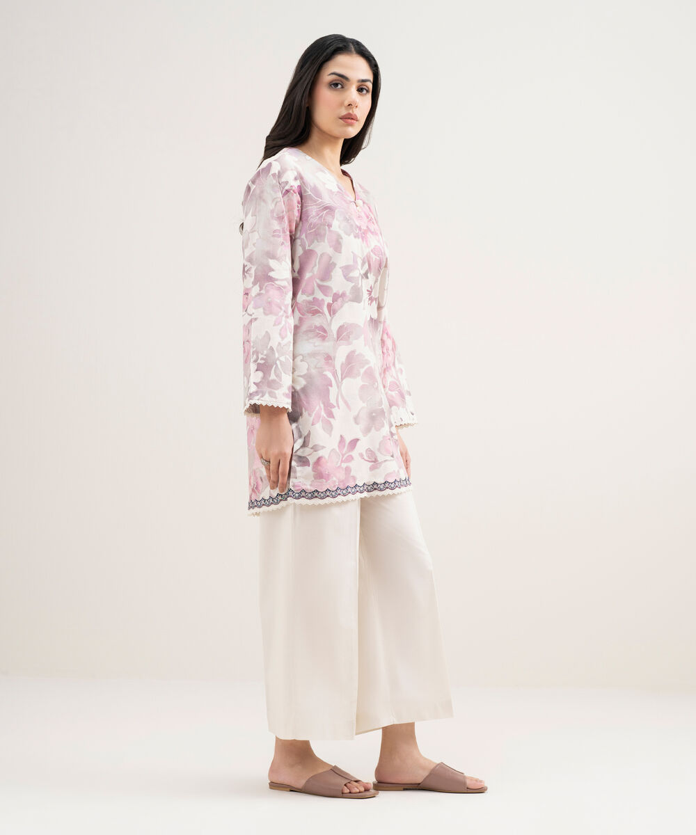 Women's RTW Lawn Embroidered White Straight Shirt