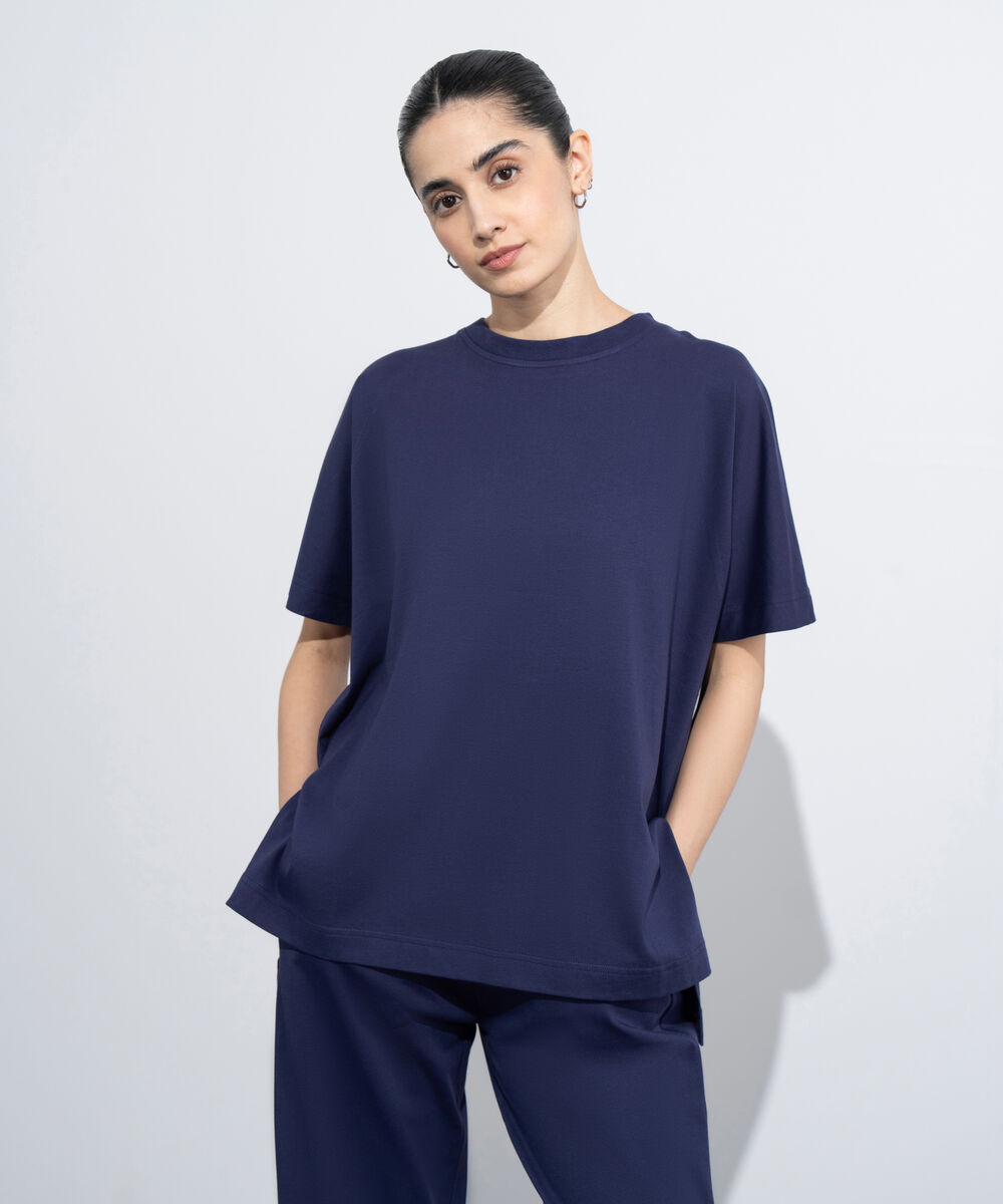 Women's Western Wear Blue Loose Fit Jersey T-Shirt