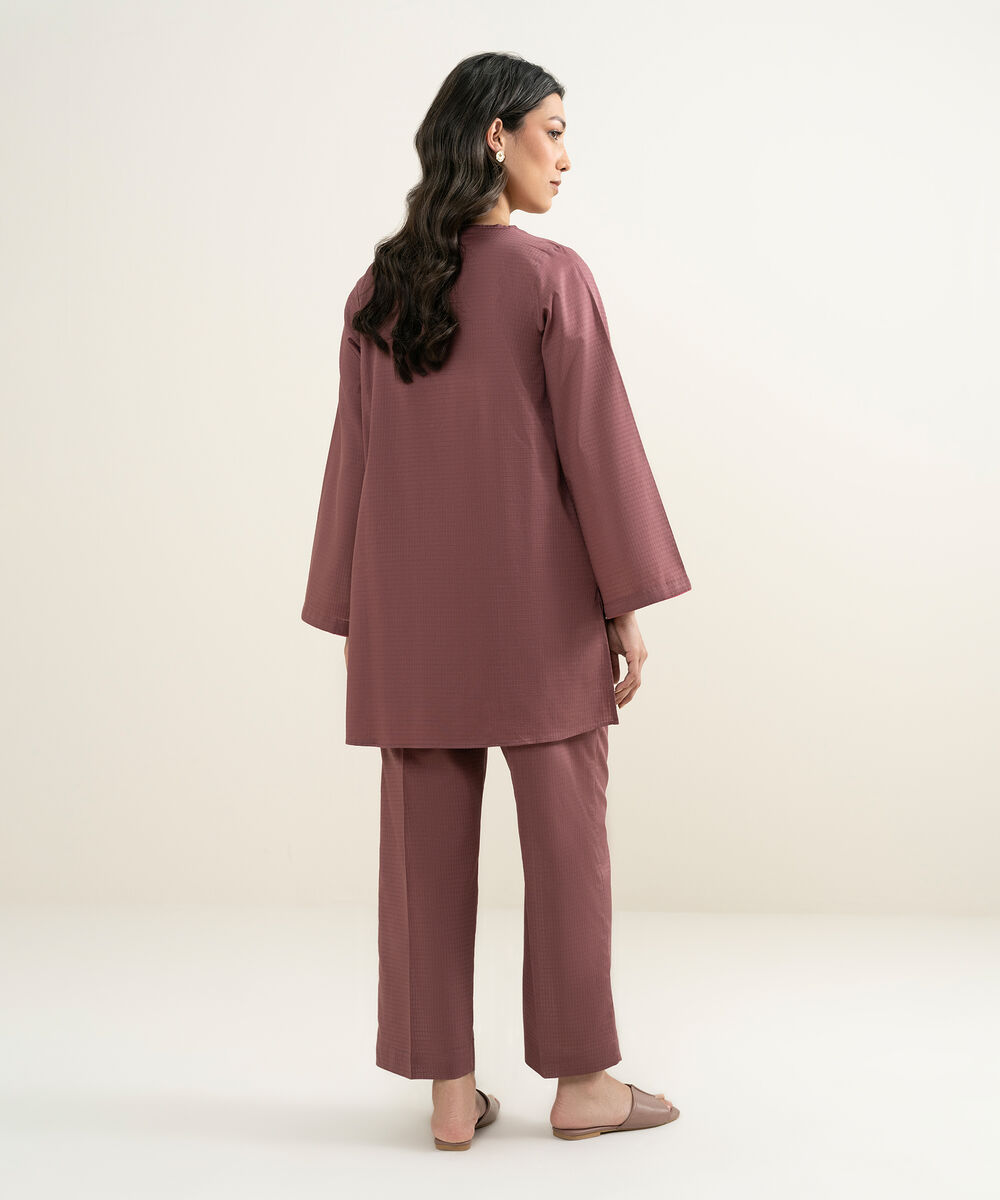 Women's RTW Dobby Solid Mauve Straight Shirt