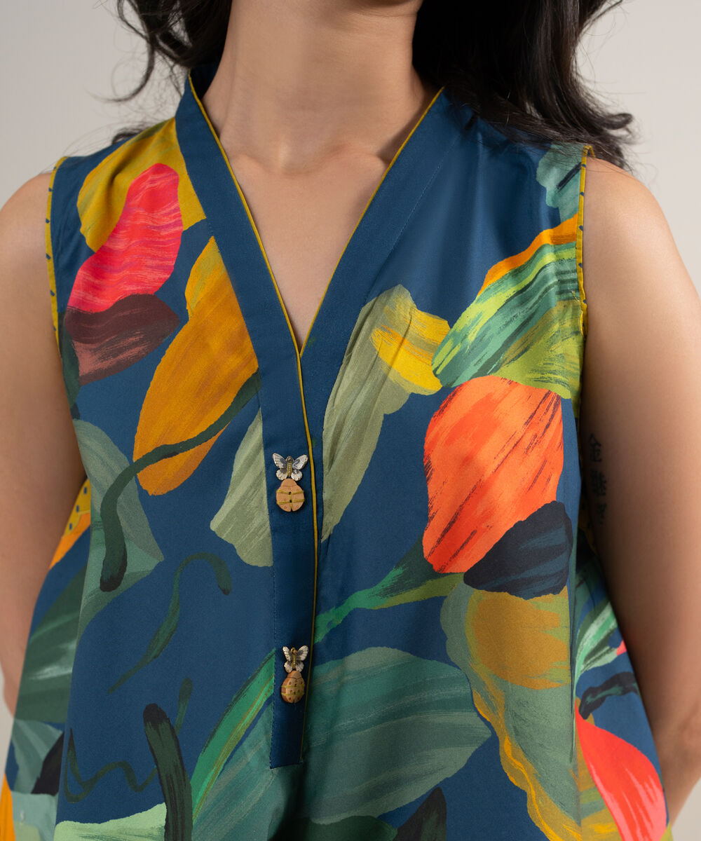 Women's Unstitched Lawn Printed Blue 2 Piece Suit