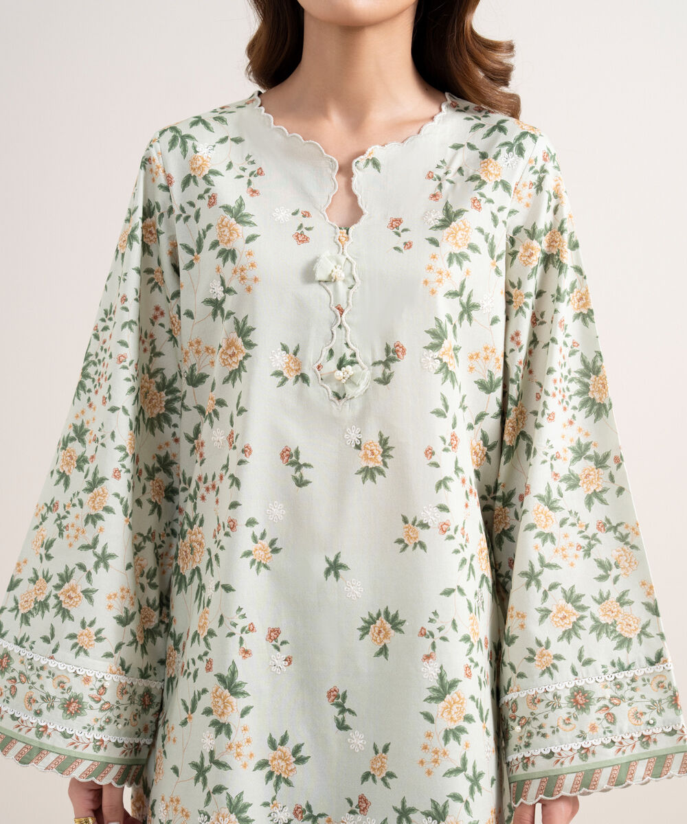 Women's Unstitched Lawn Embroidered Beige 3 Piece Suit