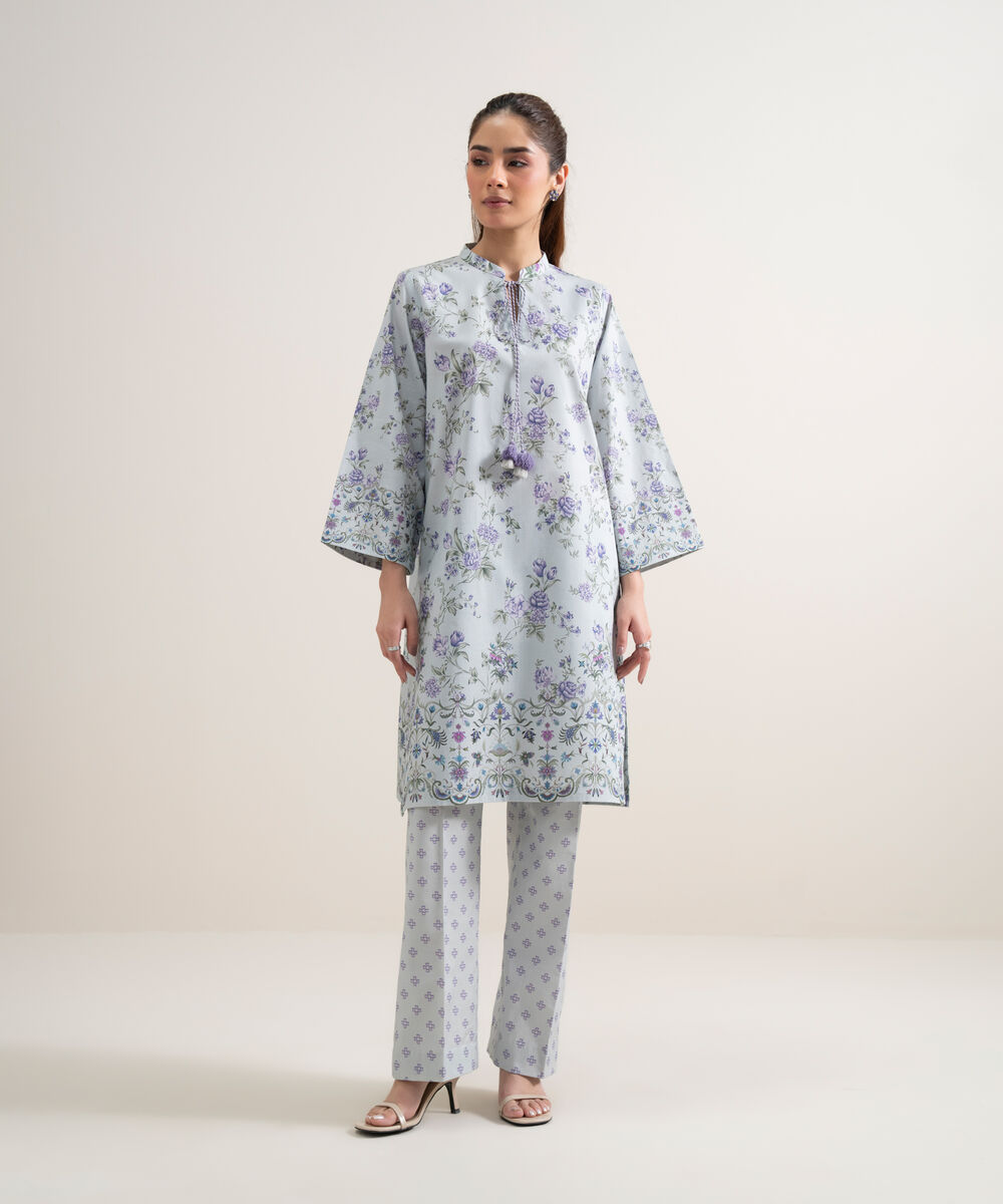 Women's Unstitched Lawn Printed Grey 2 Piece Suit