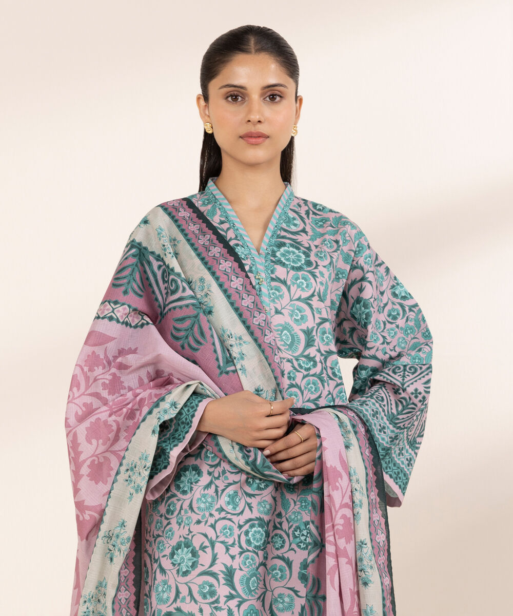 Women's Unstitched Lawn Printed Blue 2 Piece Suit