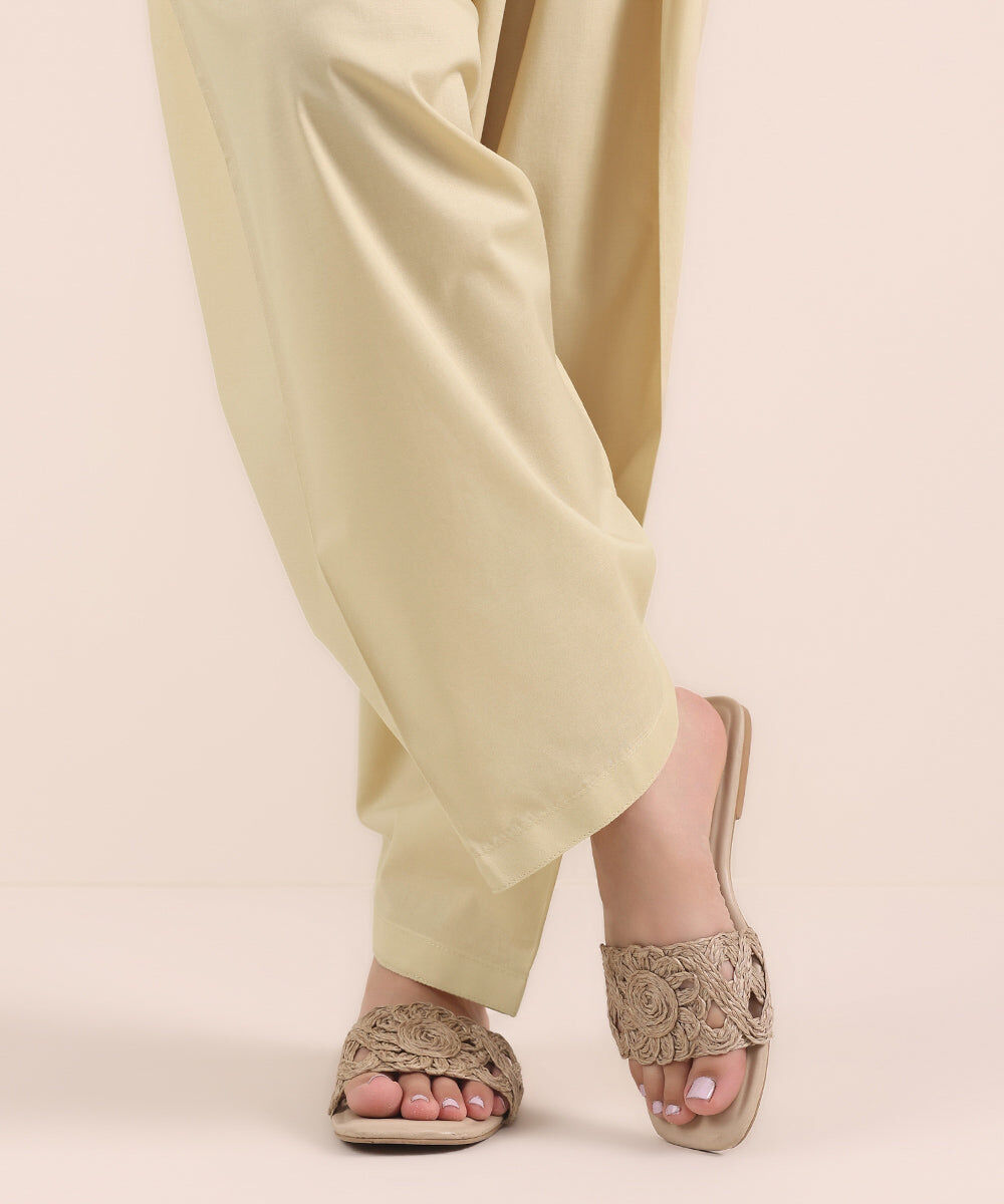 Woman - Beige Solid Cambric Shalwar
