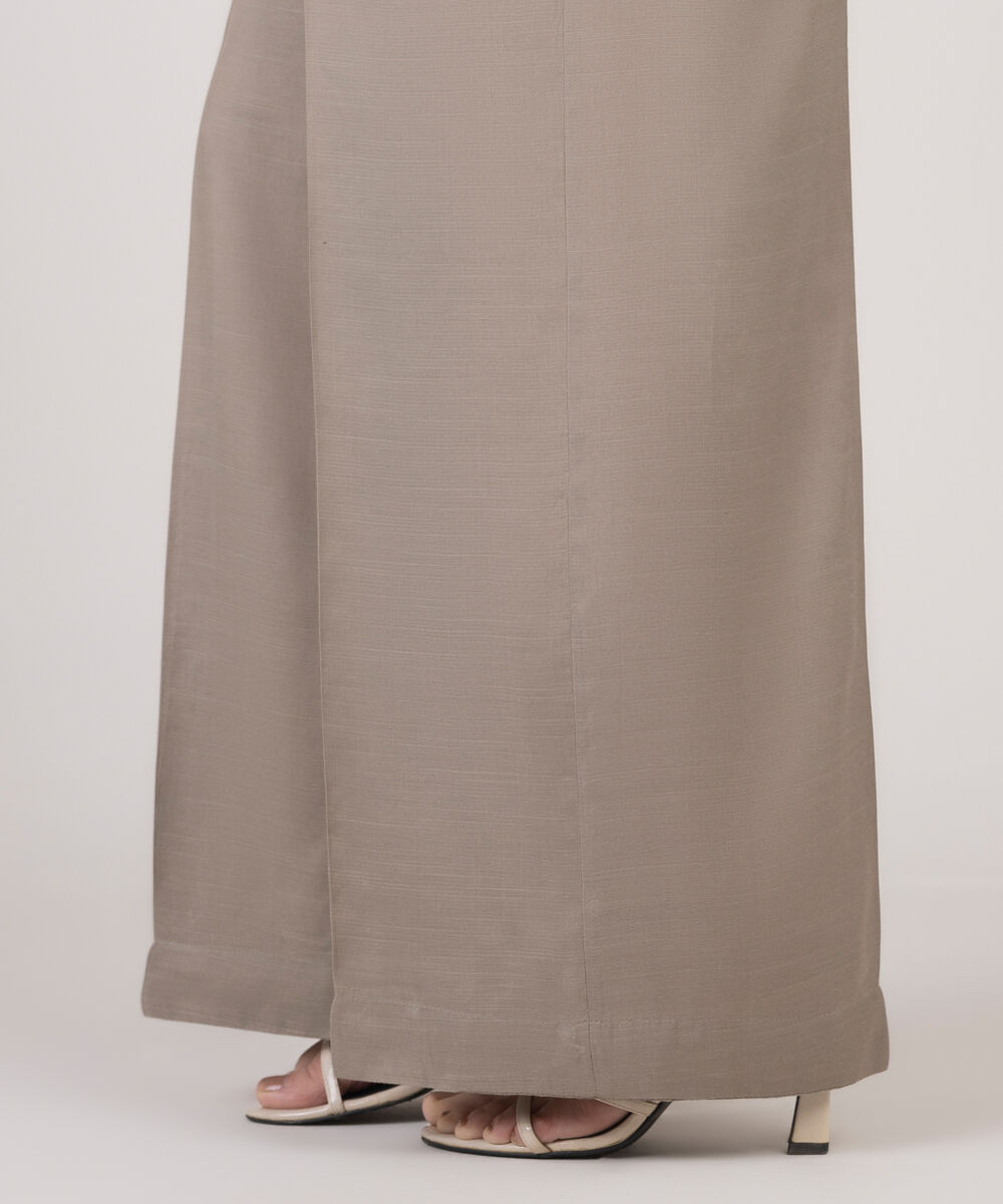 Women's RTW Viscose Raw Silk Solid Grey Culottes