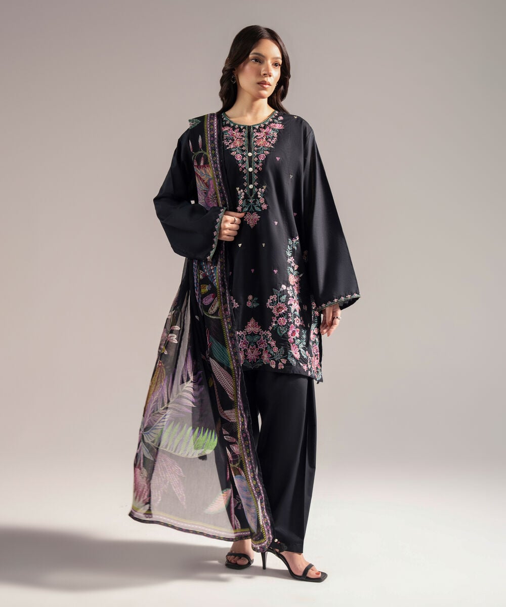 Blended Chiffon Printed Black Dupatta