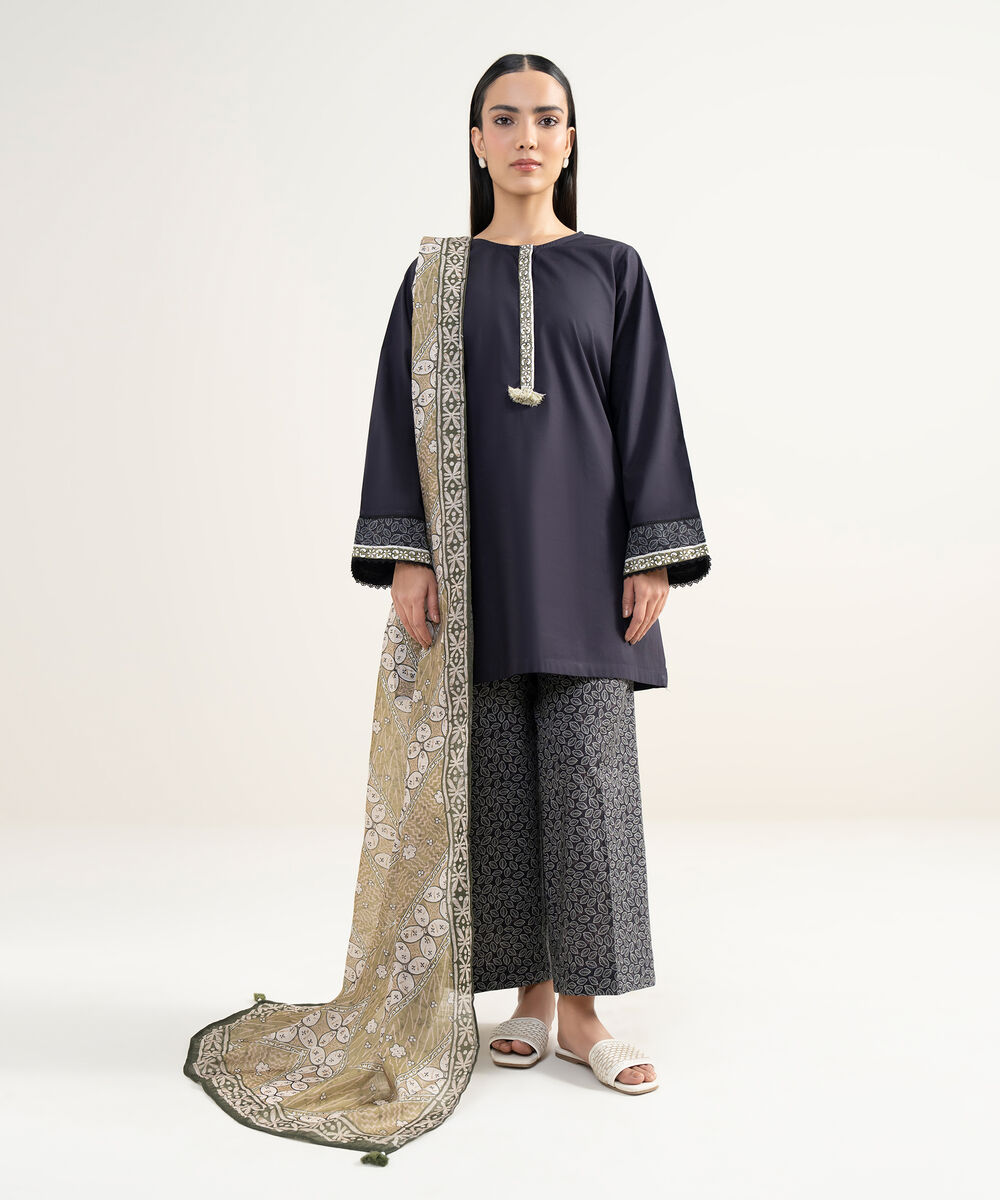 Women's RTW Lawn Solid Black Straight Shirt