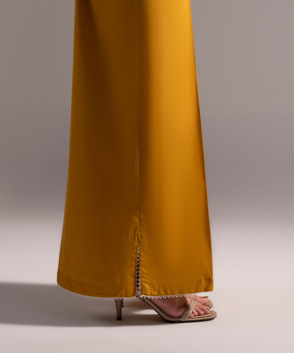 Women's RTW Crosshatch Solid Mustard Yellow Flared Pants
