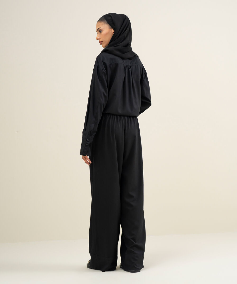 Women's Black Viscose Blend Trousers
