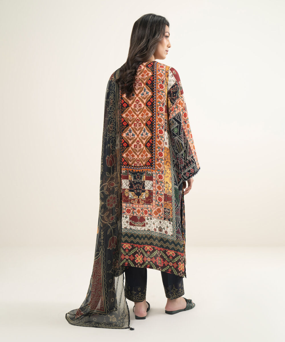 Women's RTW Bemberg Grip Printed Black 3 Piece Suit