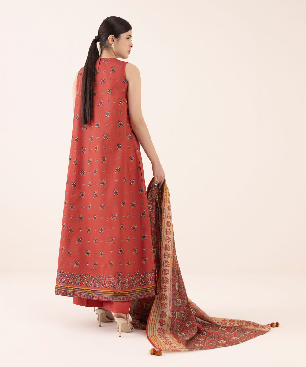 Women's Unstitched Lawn Embroidered Red Three Piece Suit
