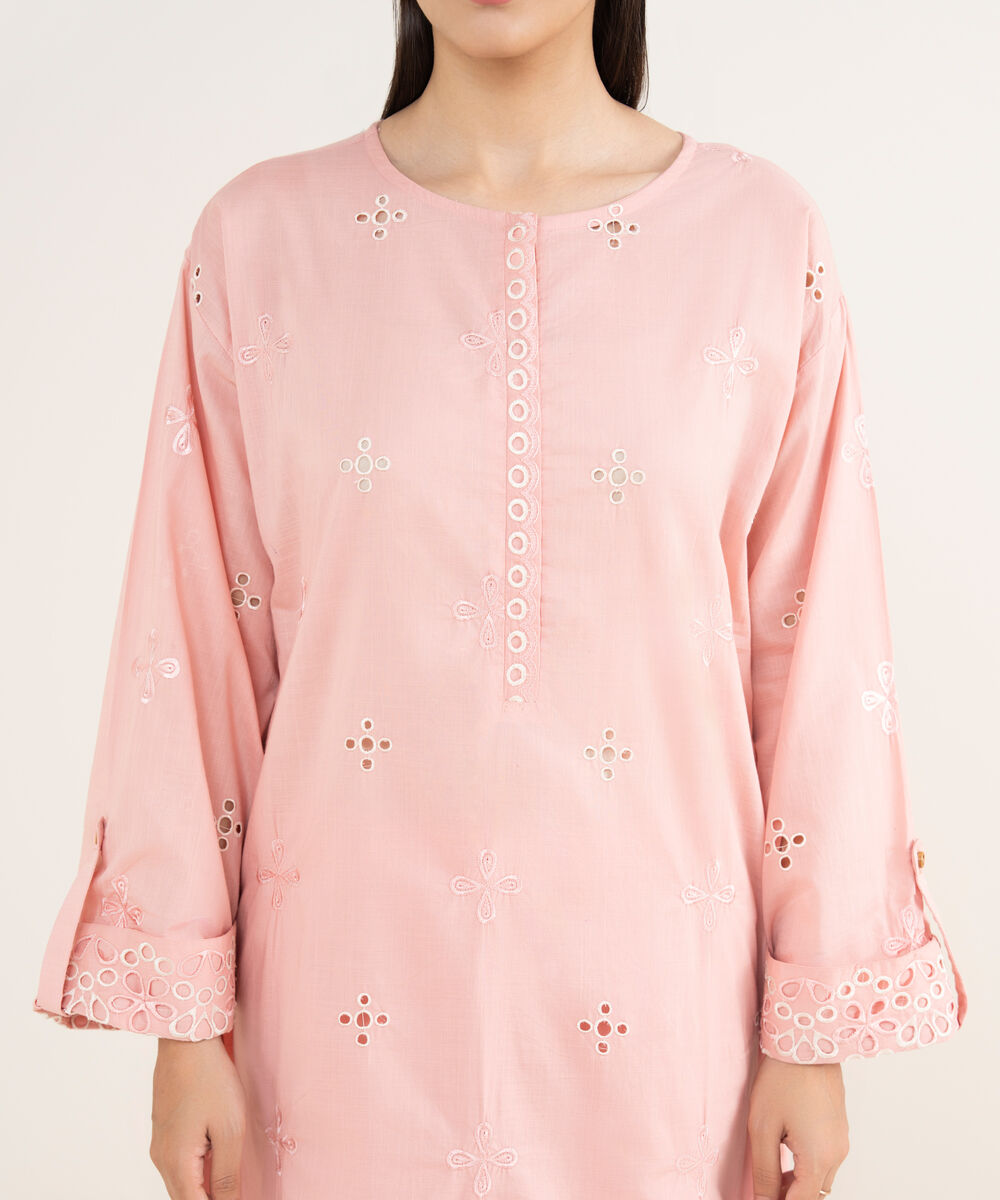 Women's RTW Cross Hatch Light Pink Embroidered A-Line Shirt