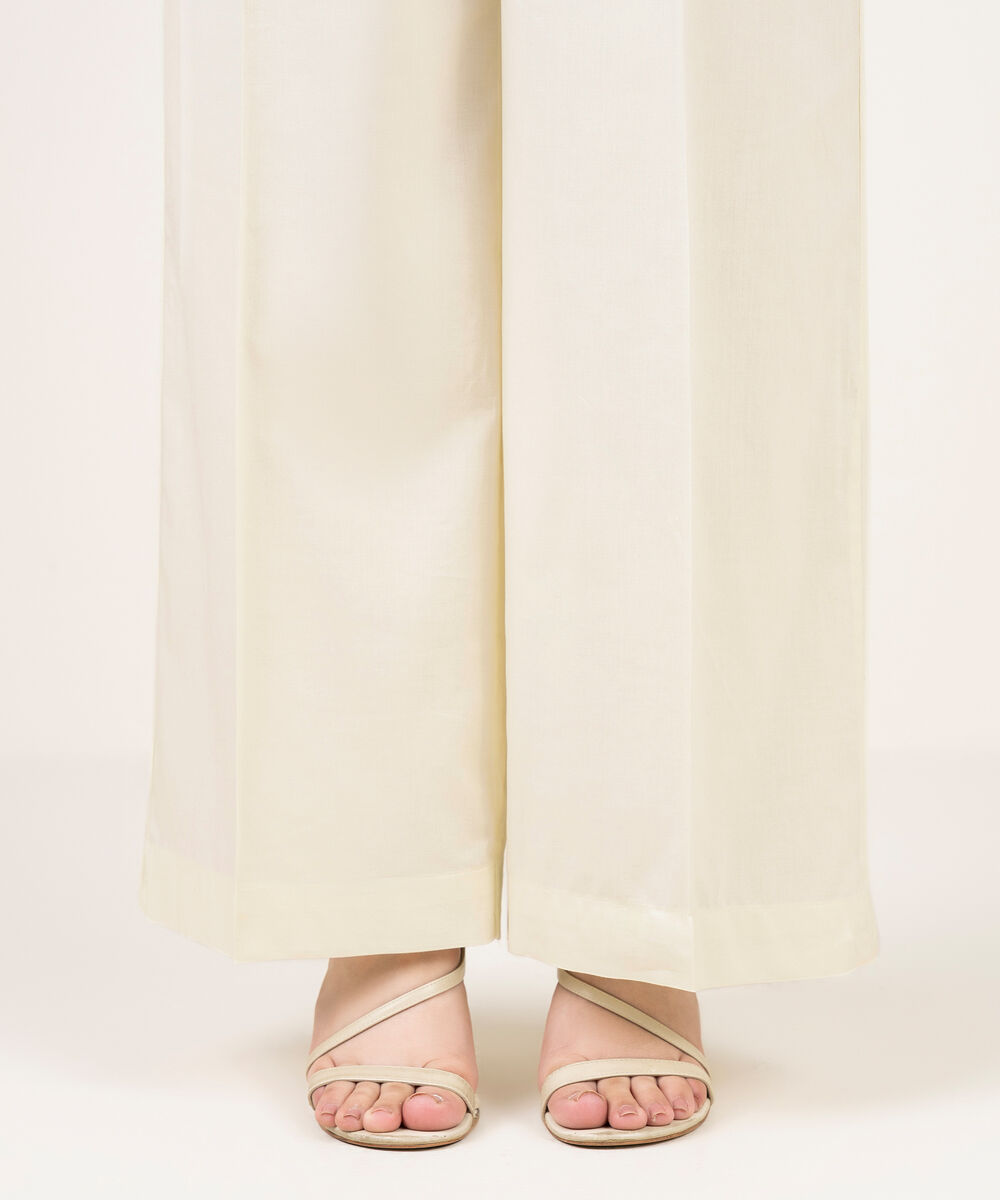 Women's RTW Cotton Viscose Solid Pale White Culottes