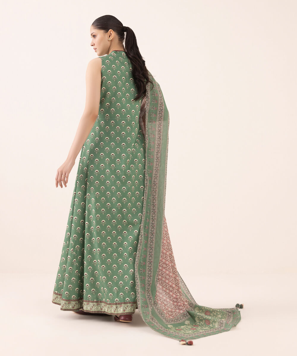 Women's Unstitched Arabic Lawn Printed Green 3 Piece Suit