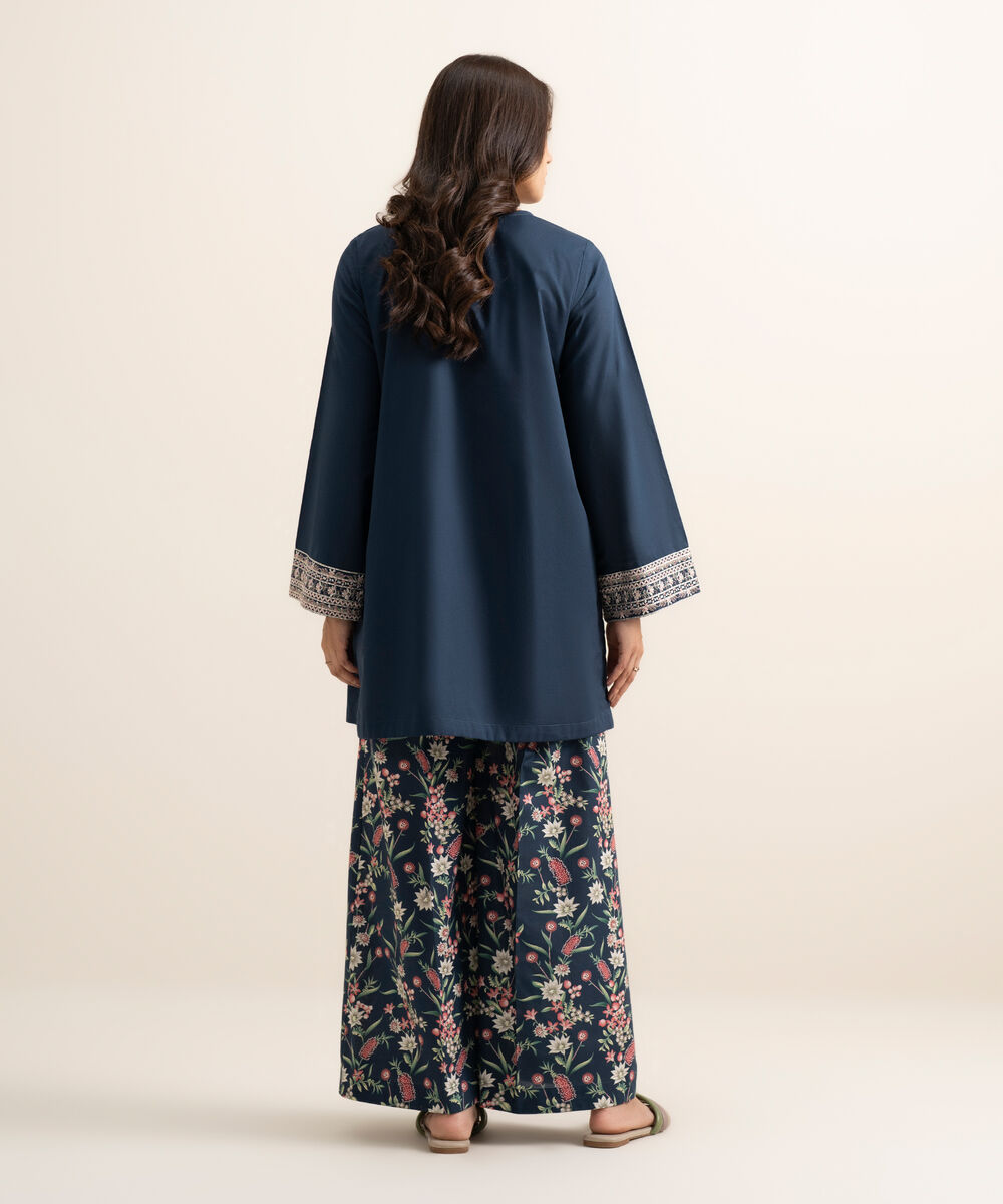 Women's RTW Cambric Embroidered Blue Straight Shirt