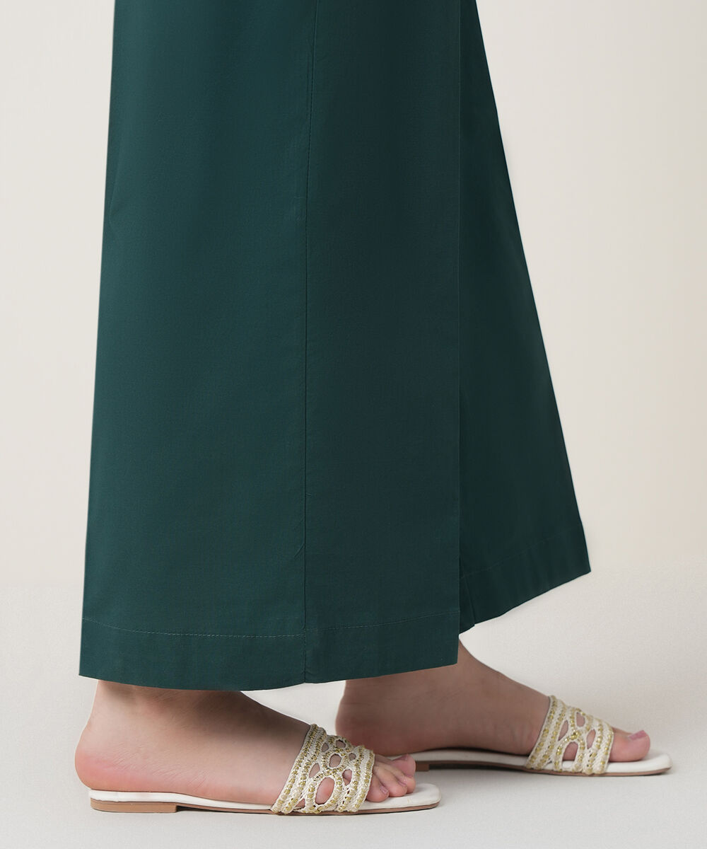 Women's RTW Cambric Green Solid Trousers