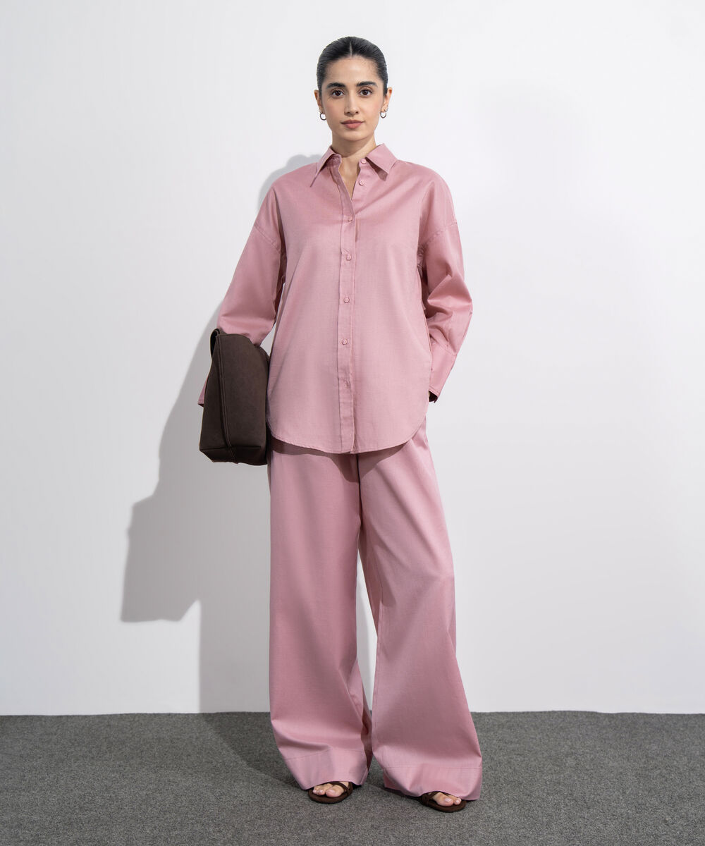 Women's Western Wear Pink Loose Fit Linen Blend Shirt