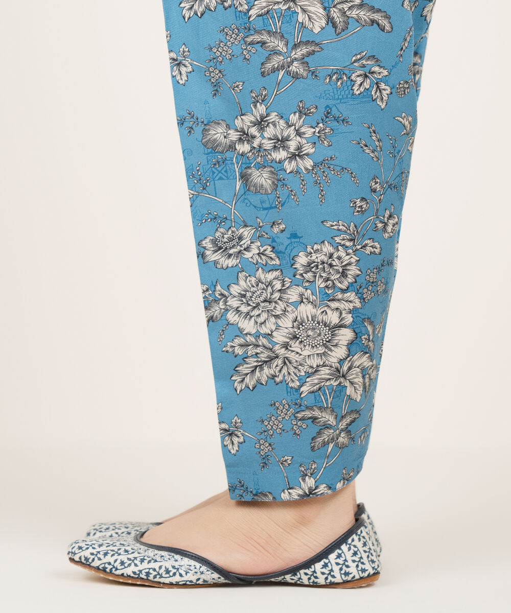Women's RTW Cambric Printed Blue Skinny Shalwar