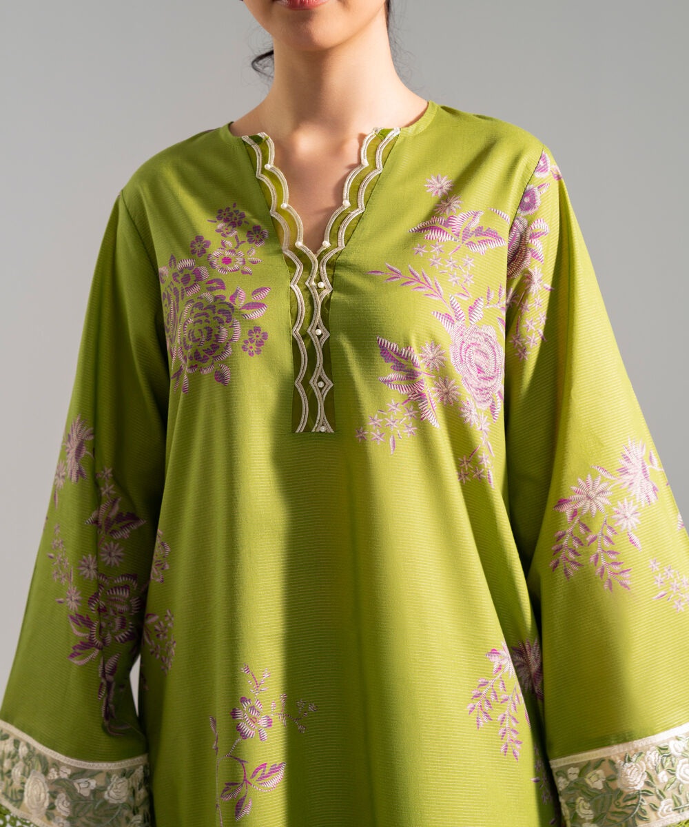 Women's RTW Zari Lawn Embroidered Green Straight Shirt