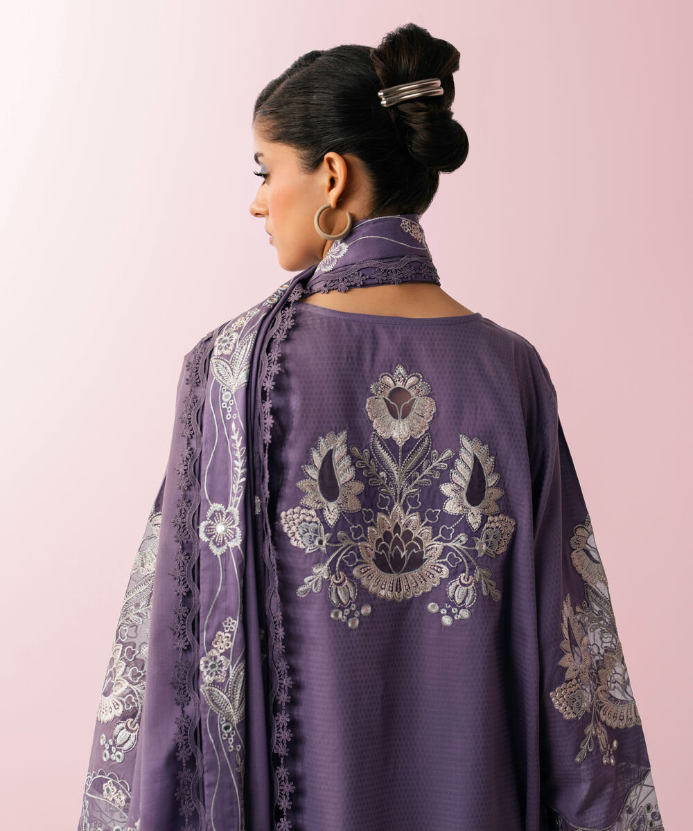 Women's RTW Dobby Embroidered Lavender 3 Piece Suit