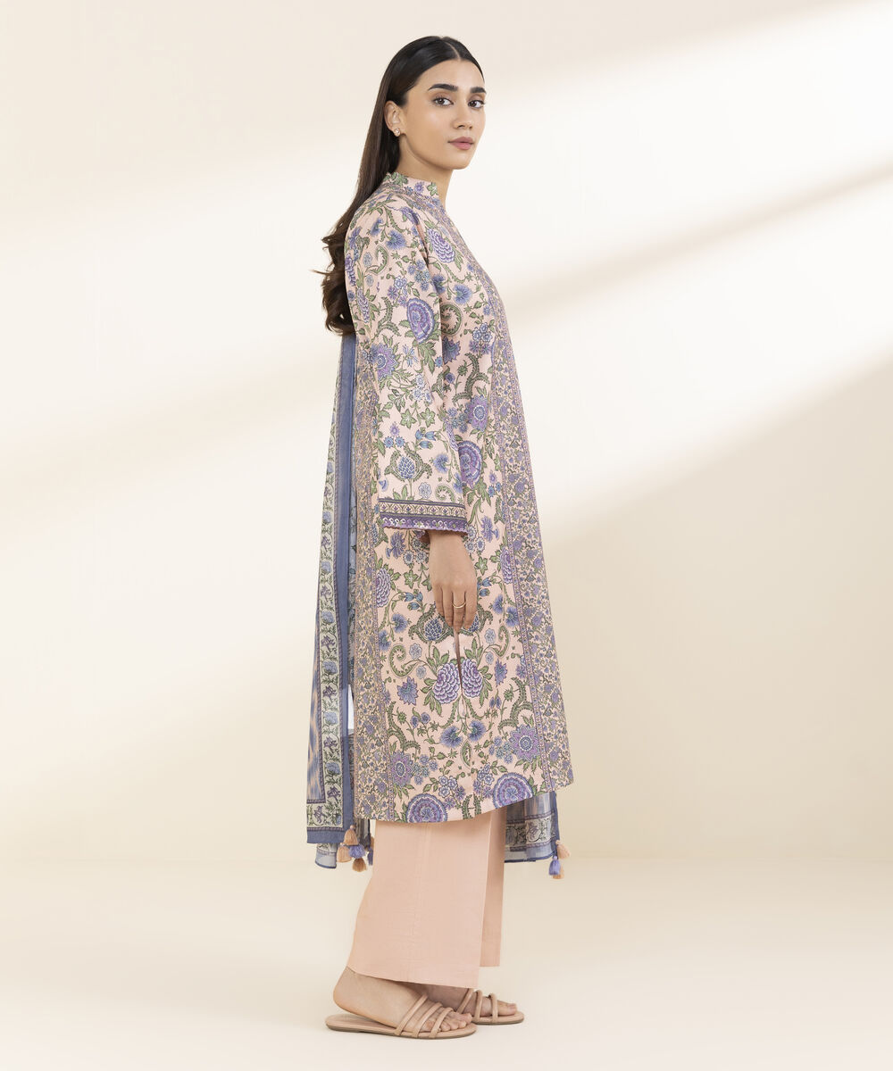 Unstitched Women's Pink Lawn 3 Piece Suit