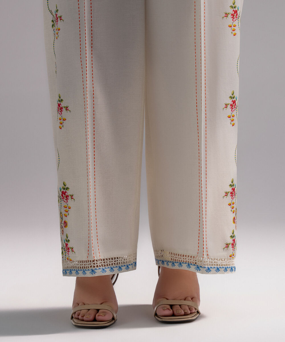 Women's RTW Cambric Printed White Culottes