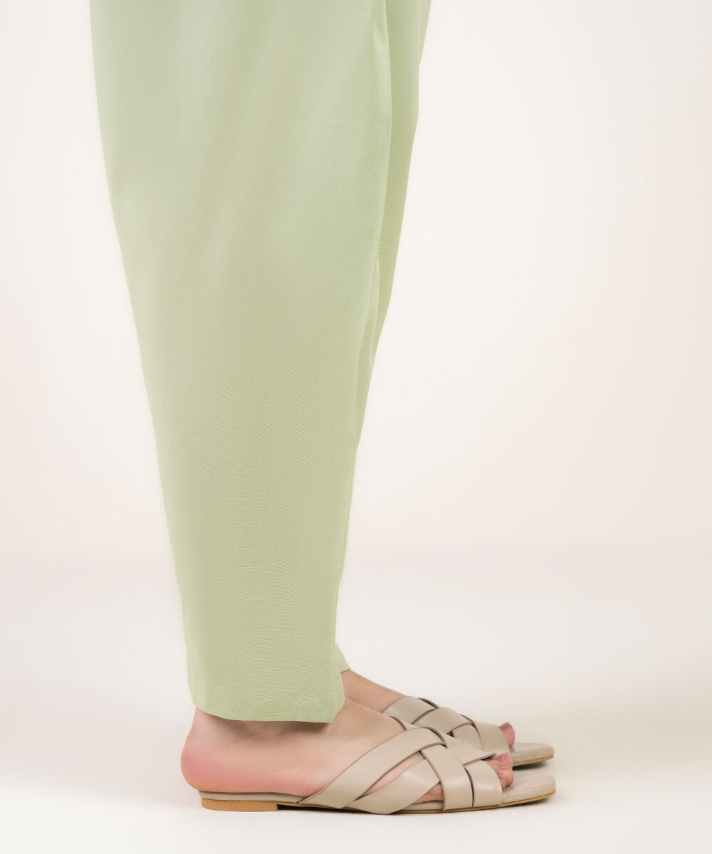 Women's RTW Cotton Viscose Solid Green Shalwar