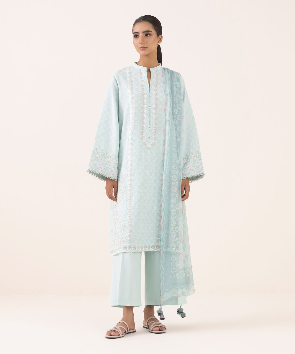 Women's Unstitched Linen Jacquard Dyed Three Piece Suit