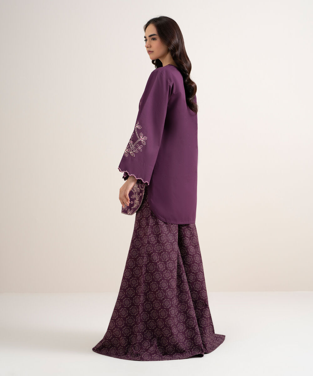 Women's Unstitched Cotton Embroidered Purple 2 Piece Suit