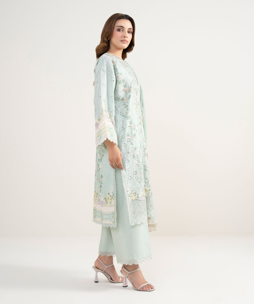 Women's Unstitched Fine Lawn Embroidered White  3 Piece Suit