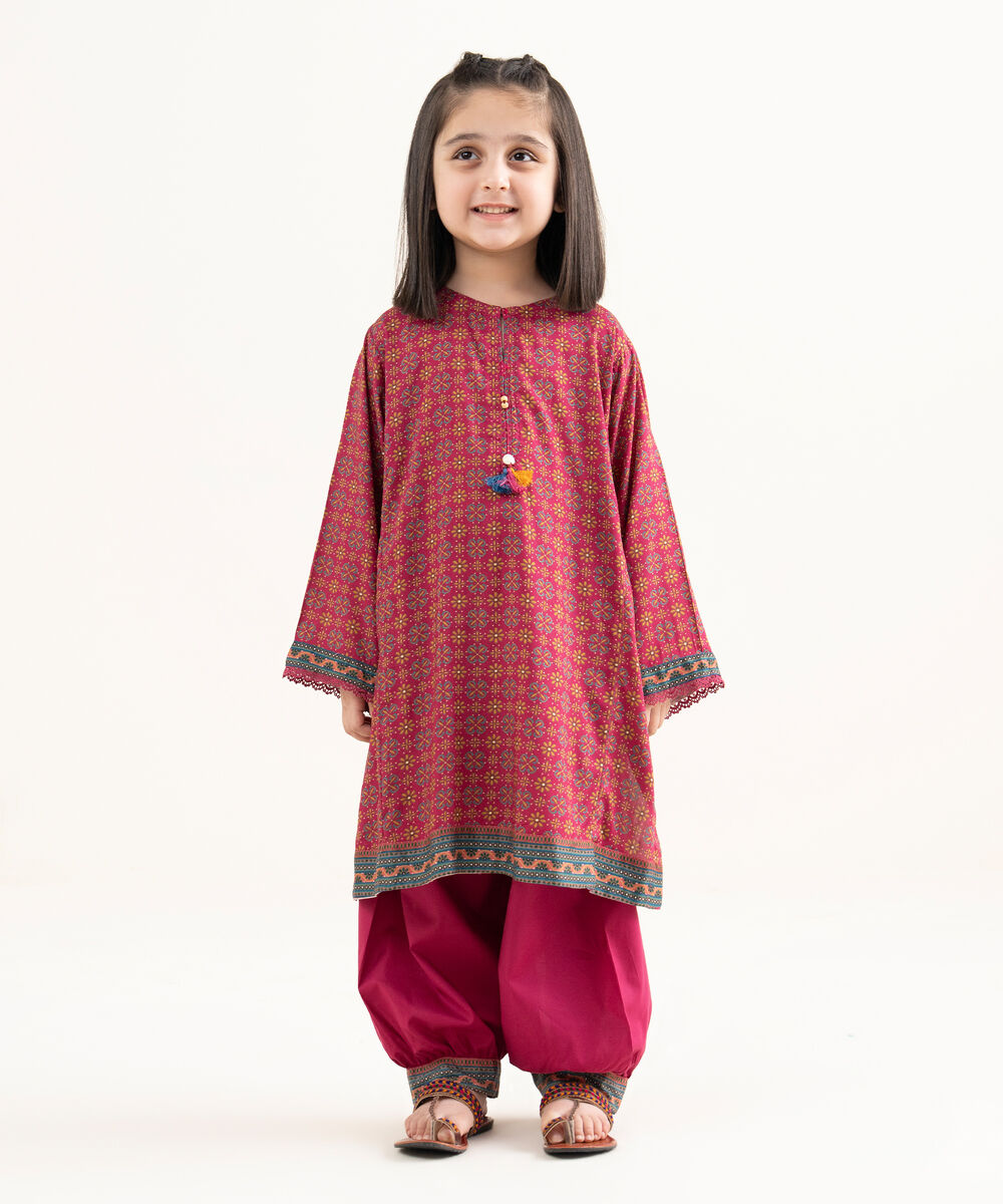 Girls Two Piece Printed Arabic Lawn Suit