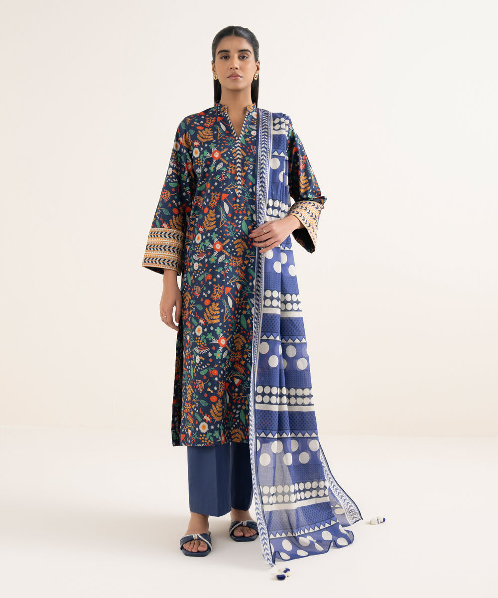 Women's Unstitched Lawn Printed Multi 3 Piece Suit