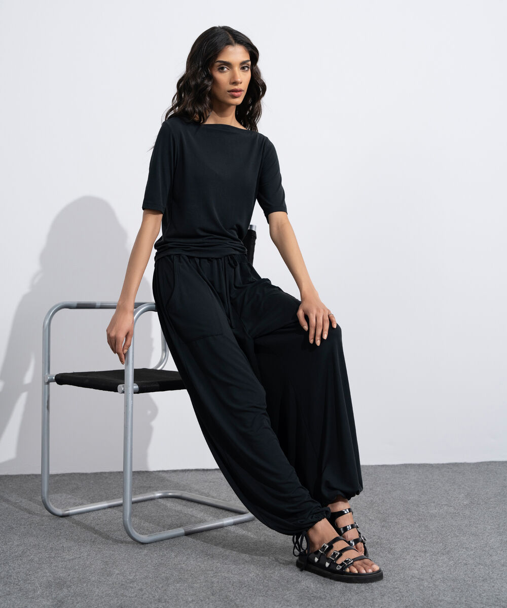 Women's Black Soft Slash Neck Top