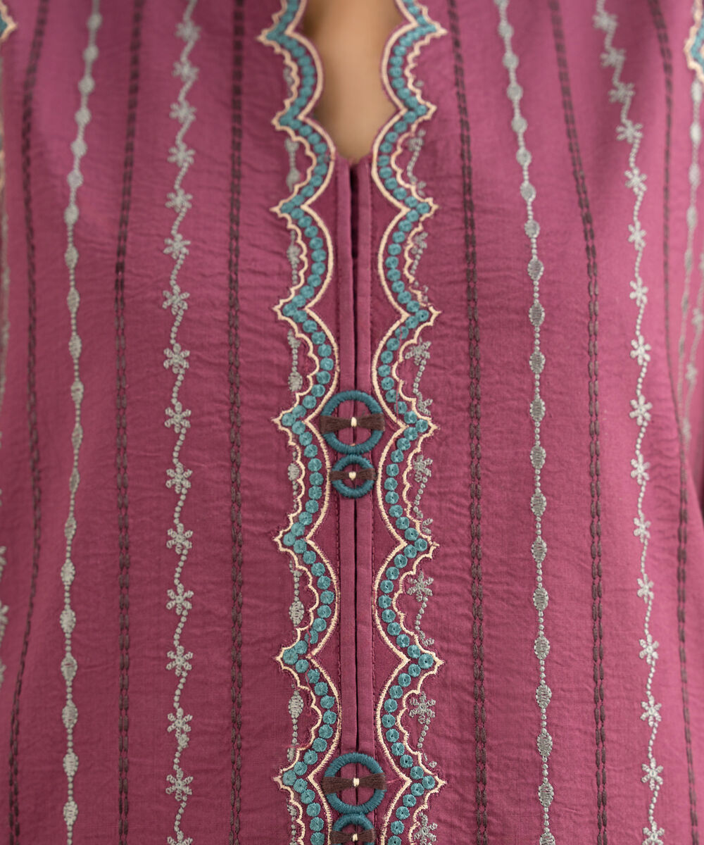 Women's Unstitched Cross Hatch Embroidered Red 3 Piece Suit