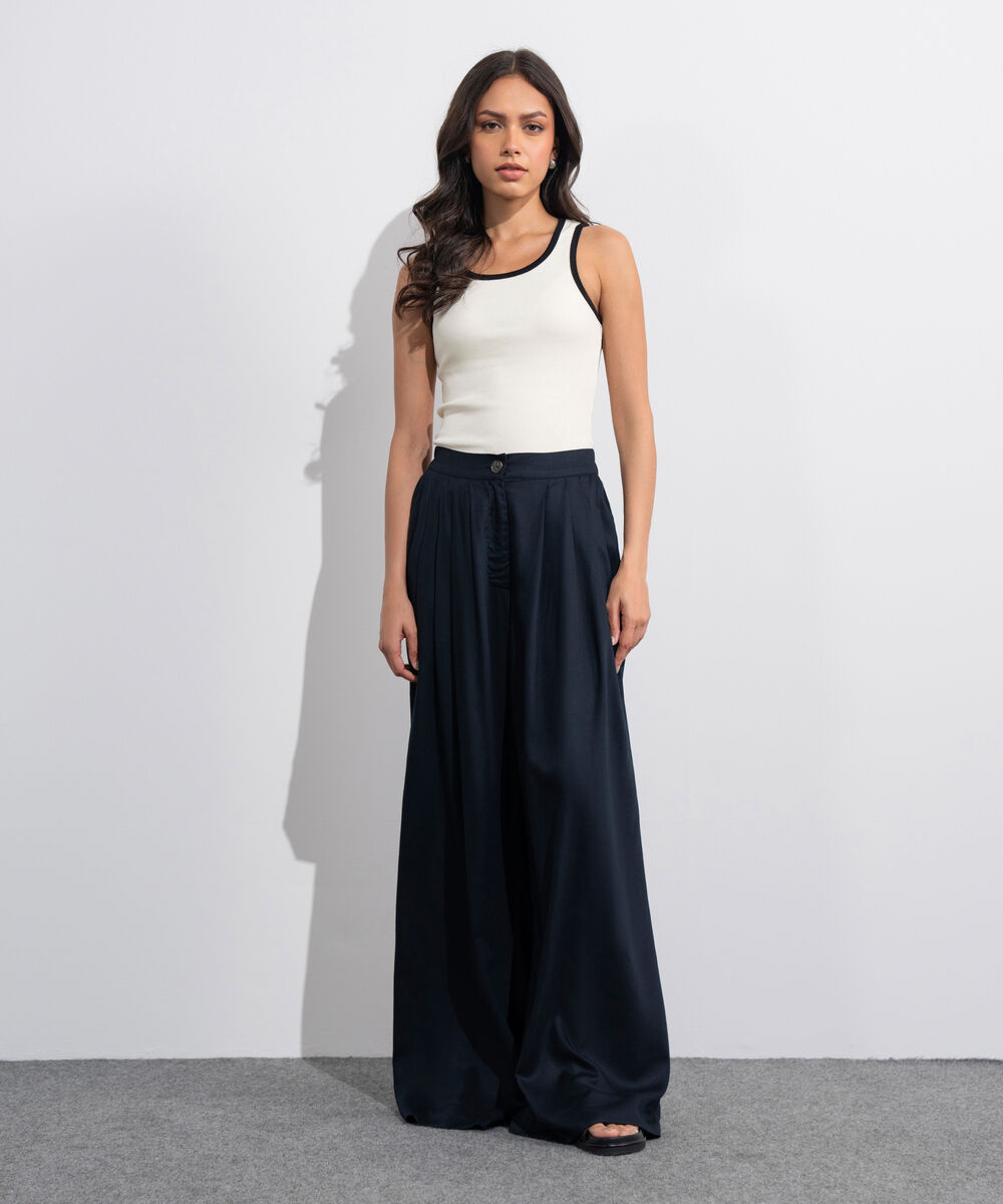 Women's Western Black Linen Blend Pleated Trousers