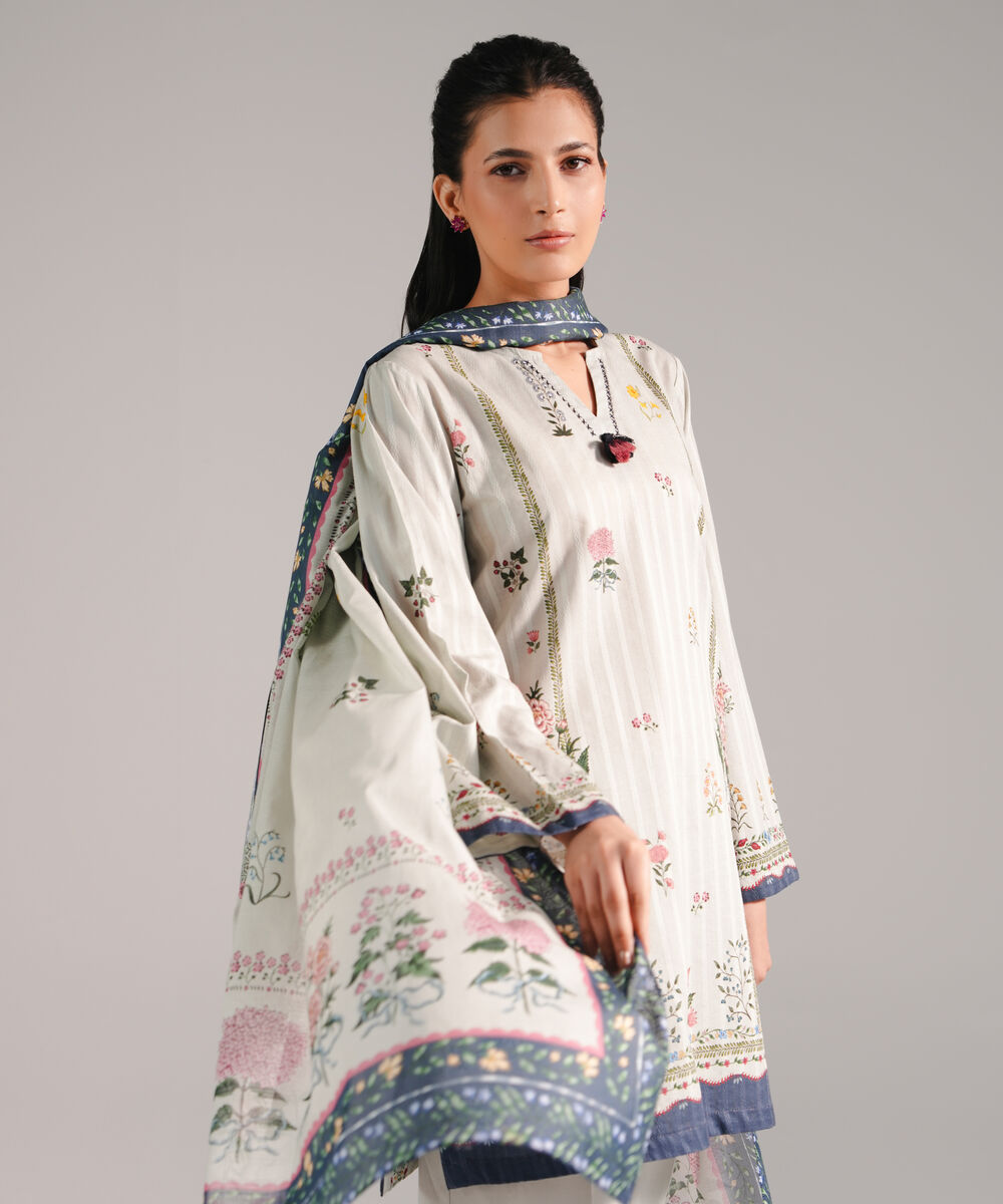 Women's RTW Leno Kara Printed Grey 3 Piece Suit