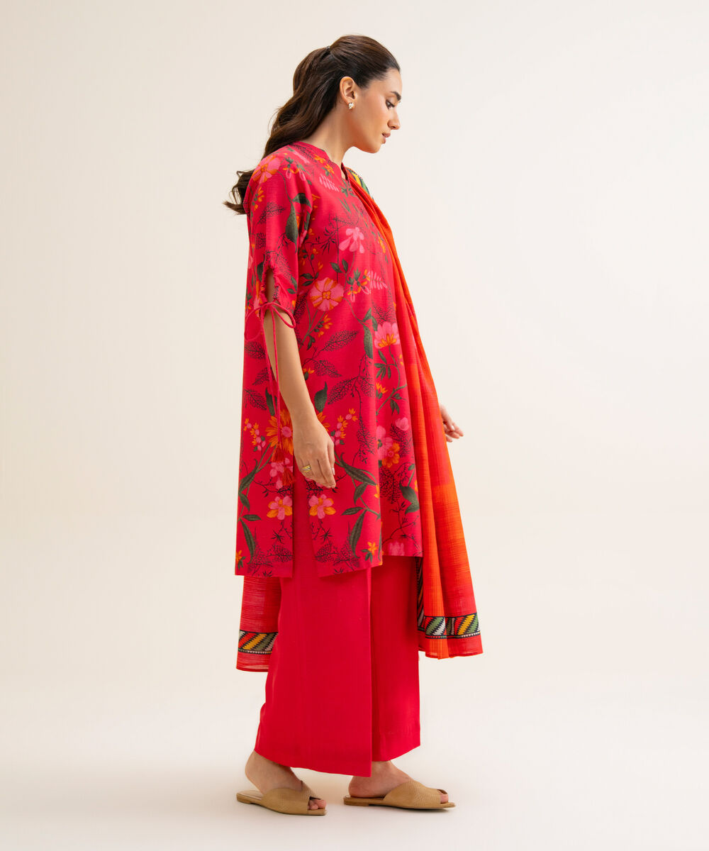 Women's Unstitched Lawn Printed Pink 3 Piece Suit
