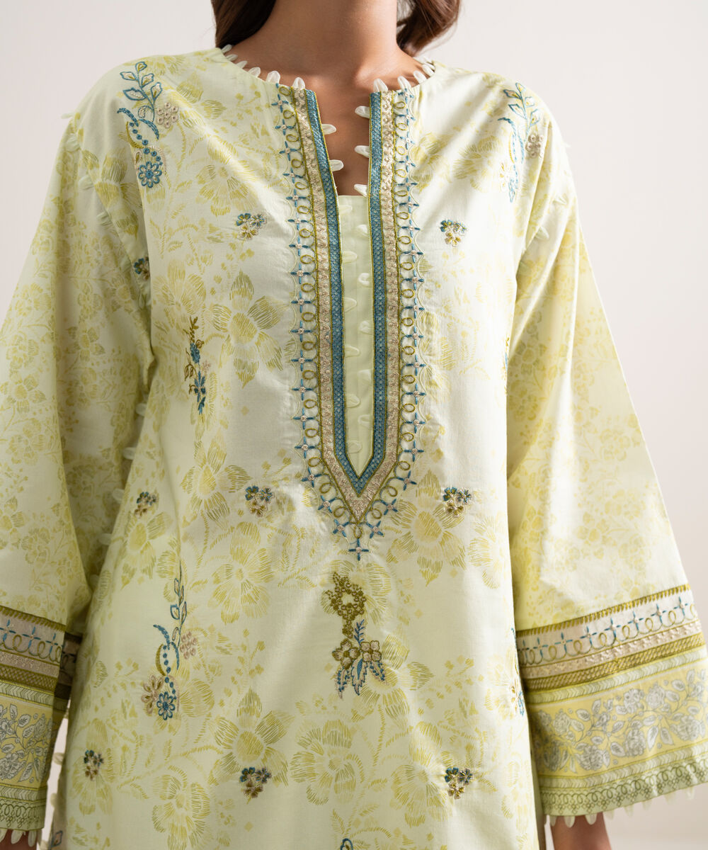 Women's Unstitched Lawn Embroidered Yellow  3 Piece Suit