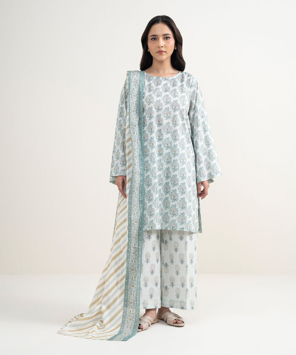 Lawn Printed White Dupatta