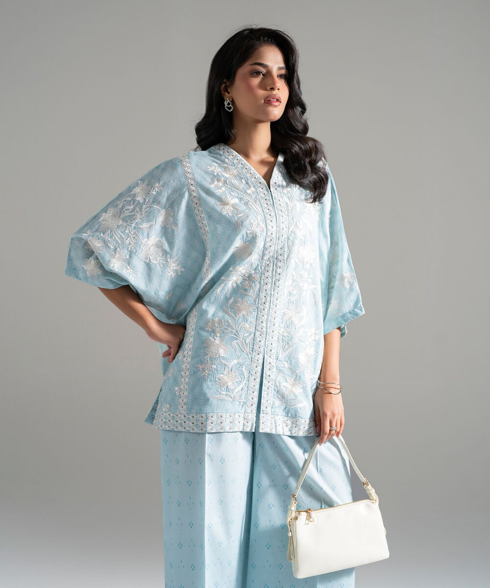 Women's RTW Lawn Embroidered Light Blue 2 Piece Suit