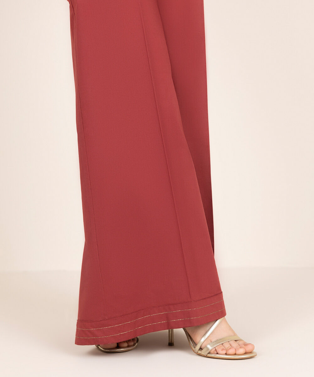 Women's RTW Cambric Red Solid Flared Pants