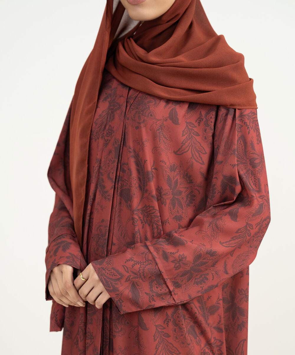 Women's Maroon Printed Abaya Set