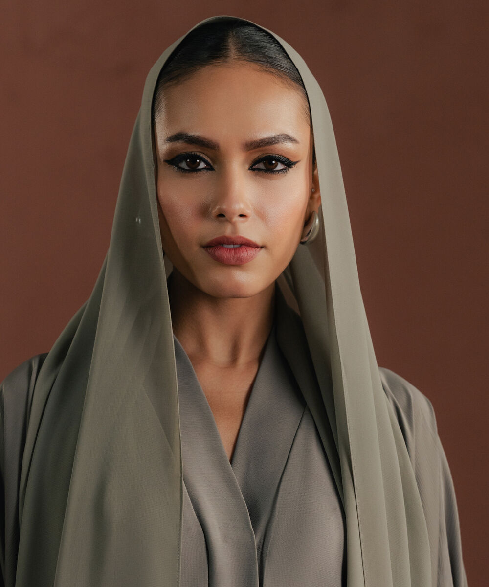 Women's sage green button through kaftan Abaya set