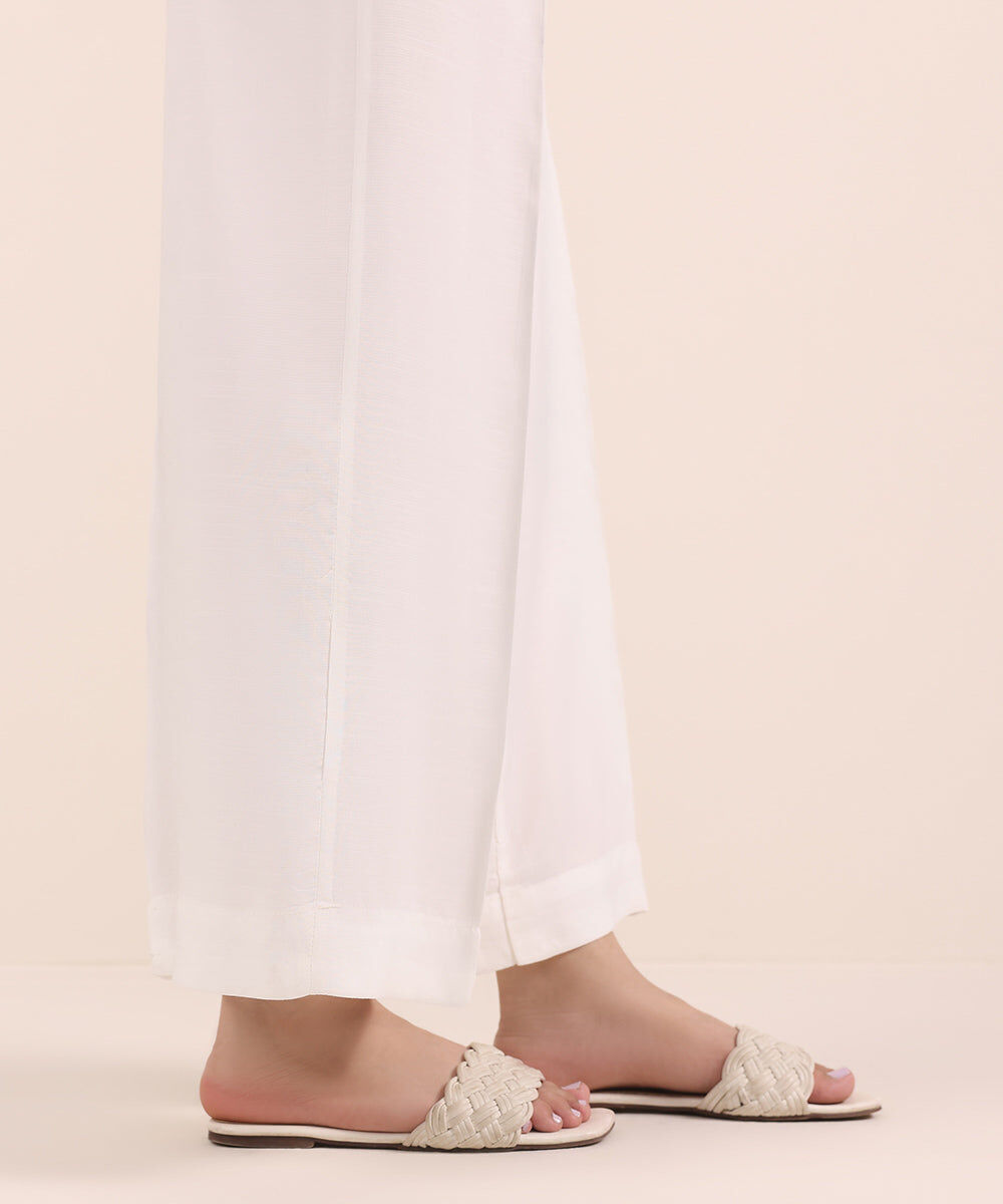 Woman - White Raw Silk Culottes