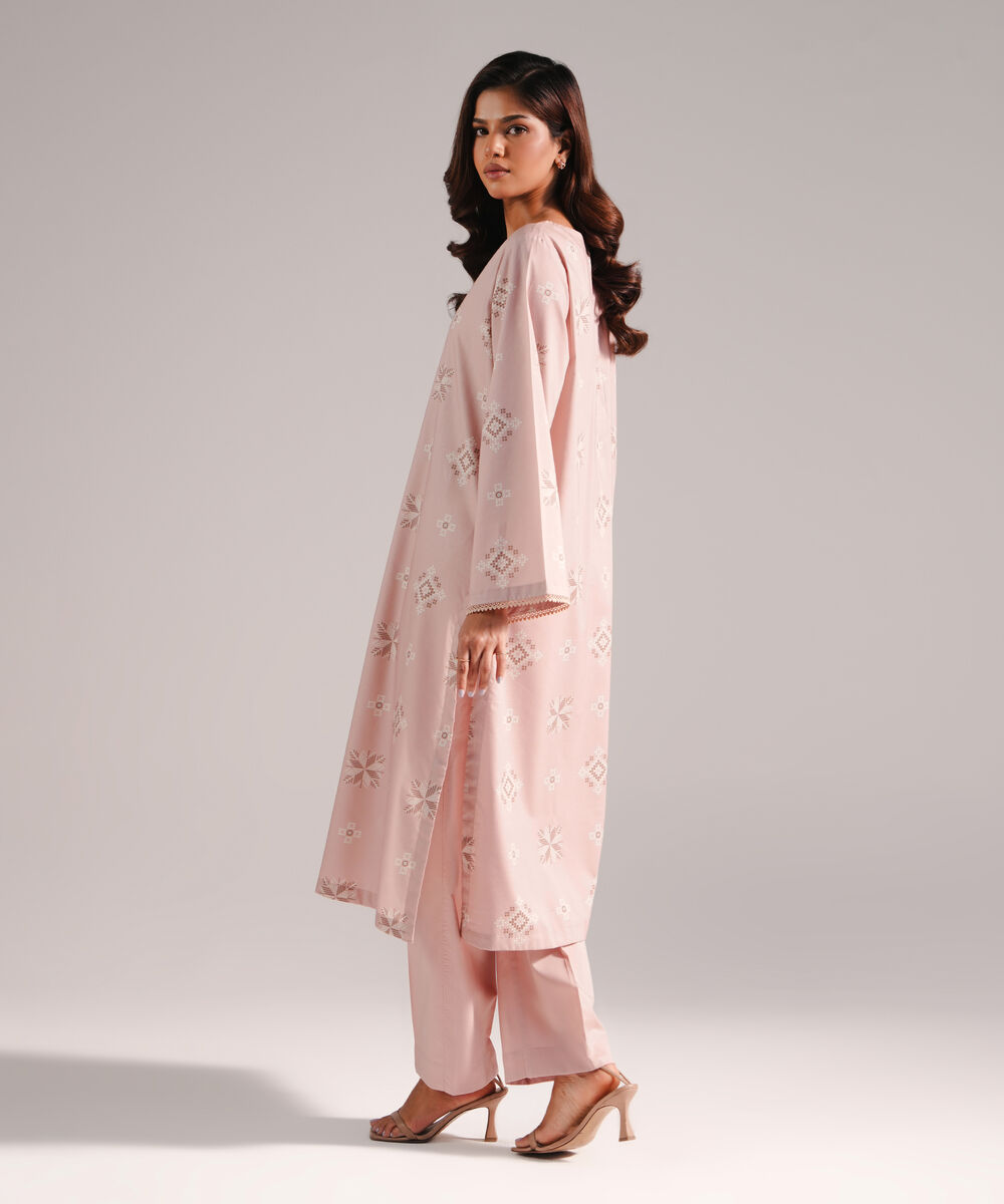 Women's RTW Cotton Viscose Printed Pink 2 Piece Suit